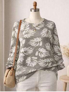 J. Jill Linen Blend Leaf Print Sweater – Soft Coastal Neutral